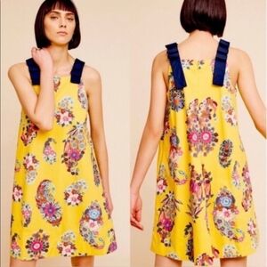 Maeve Yellow Floral Mini Dress with Blue Accents